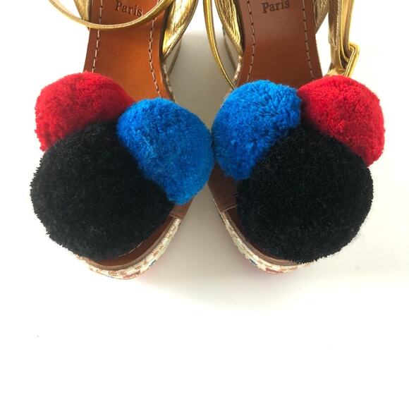 Christian Louboutin Cycladissimo Pompom Embroidered Platform Wedge Sandals 36 - Picture 4 of 11